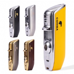 Windproof 3 flame Cigar Torch Lighter with Punch Cutter